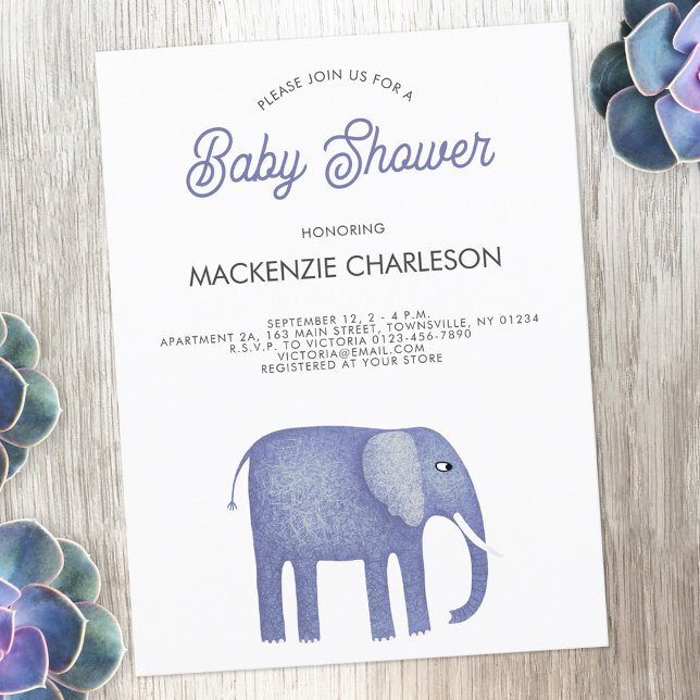 Invitation Baby shower éléphant (Blue elephant baby boy shower invitation postcard)