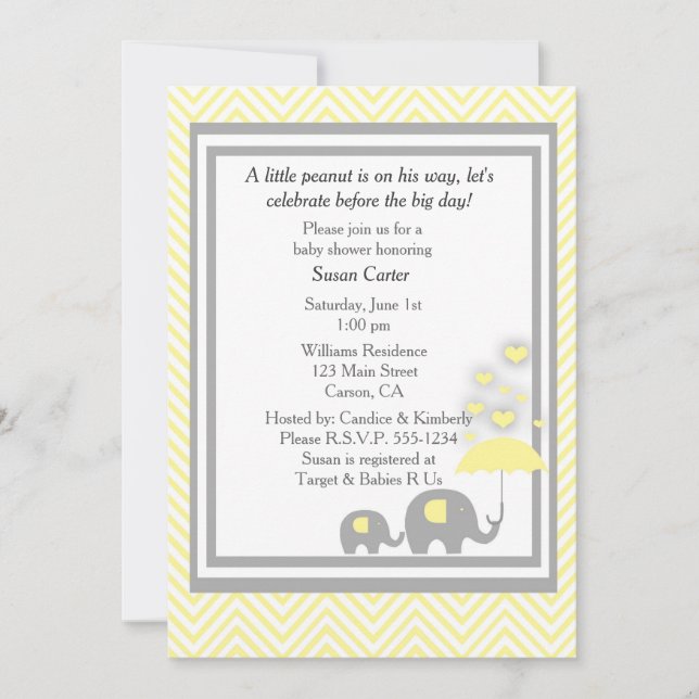 Invitation Baby shower éléphant (Devant)