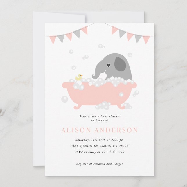 Invitation Baby shower éléphant (Devant)