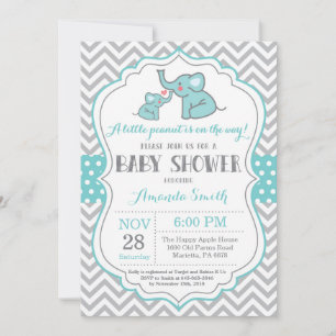Invitation Baby shower éléphant Aqua et Grey