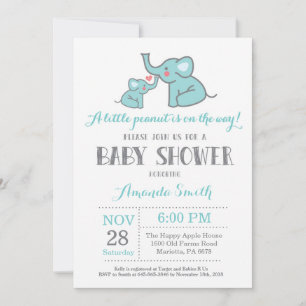 Invitation Baby shower éléphant Aqua et Grey