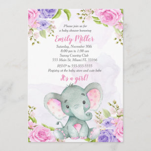 Invitation Baby shower éléphant Aquarelle