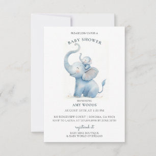 Invitation Baby shower Eléphant Aquarelle Cute