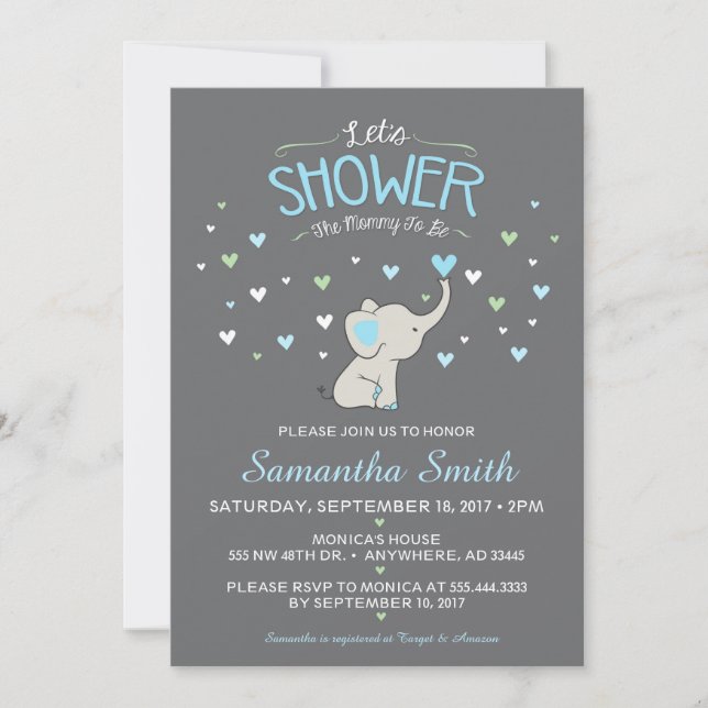 Invitation Baby shower éléphant, Baby shower garço (Devant)