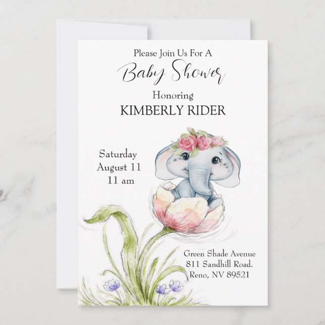 Invitation Baby shower éléphant bébé (Devant)