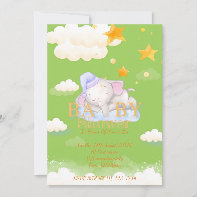 INVITATION BABY SHOWER ÉLÉPHANT BÉBÉ (Devant)