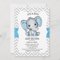 Baby Shower Éléphant Bleu à Paillettes Chevron