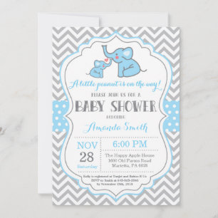 Invitation Baby shower éléphant bleu et gris