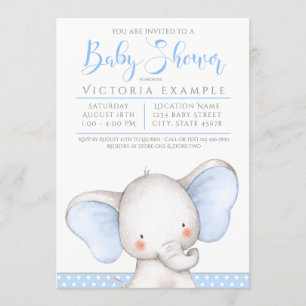 Invitation Baby shower éléphant bleu gris garçon