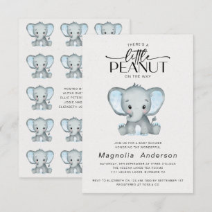 Invitation Baby shower Eléphant bleu petit arachide