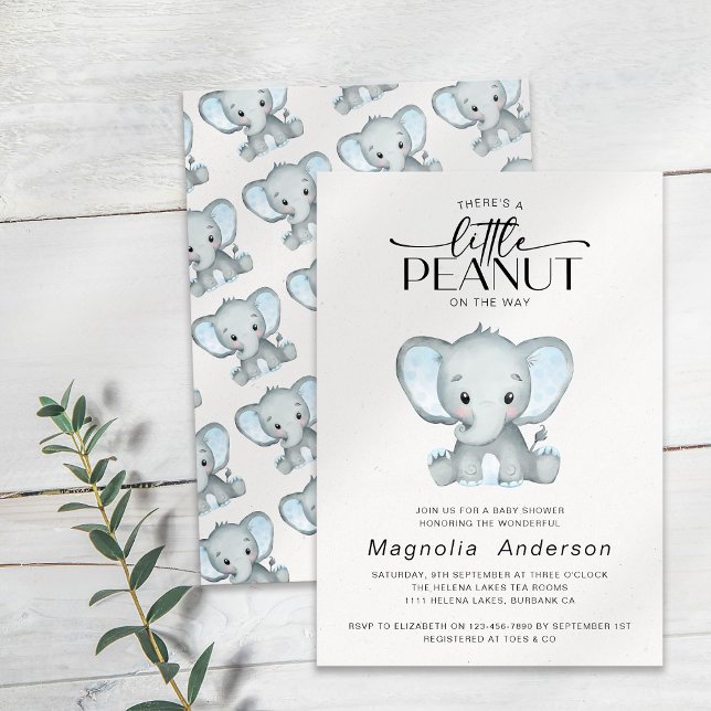 Invitation Baby shower Eléphant bleu petit arachide (Créateur téléchargé)