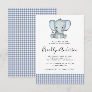 Invitation Baby shower éléphant bleu plaid