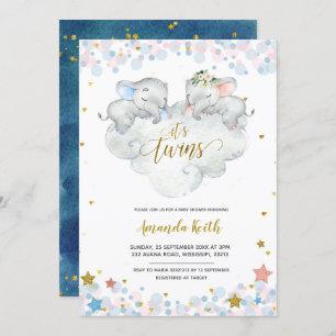 Invitation Baby shower Elephant Boy Twins