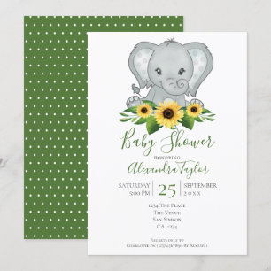 Invitation Baby shower Eléphant Cute Personnalisé
