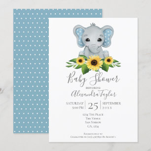 Invitation Baby shower Eléphant Cute Personnalisé