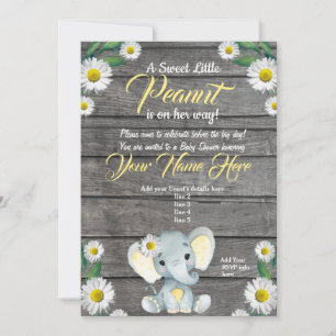 Invitation Baby shower Elephant Daisy Invitation, rustique