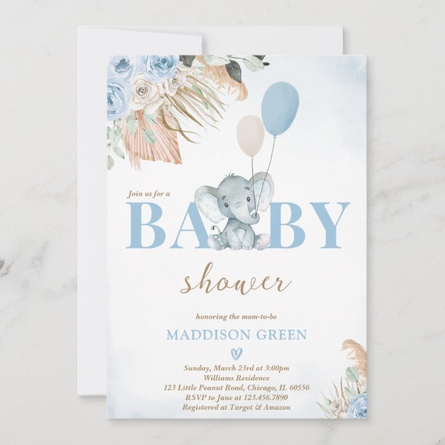 Invitation Baby shower éléphant de Boho (Devant)