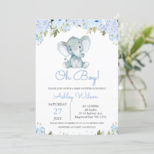 Invitation Baby shower éléphant de l'Hydrangée Bleue du garço