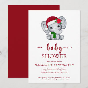 Invitation Baby shower Eléphant de Noël mignon