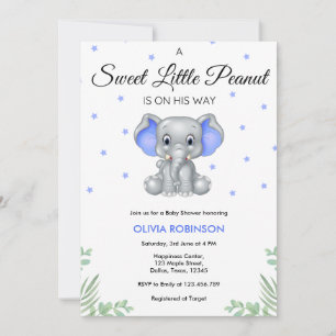 Invitation Baby shower éléphant doux petit cacahuète