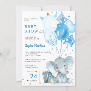 Invitation Baby shower éléphant en argent du Garçon à ballon 