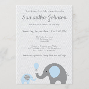 Invitation Baby shower éléphant en bleu et gris
