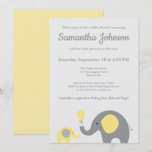 Invitation Baby shower éléphant en jaune et gris