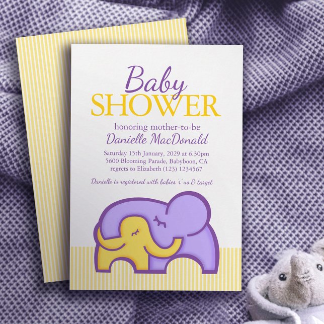 Invitation Baby shower éléphant étreinte jaune violet invitat (Créateur téléchargé)