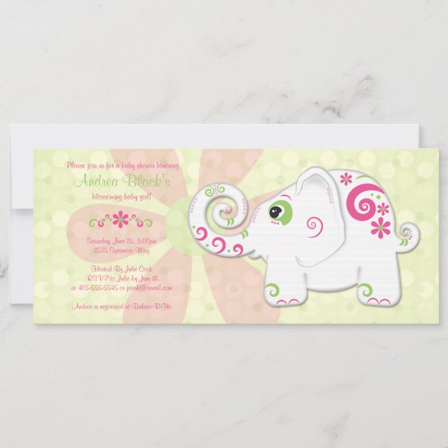 Invitation Baby shower éléphant fantaisie (Devant)