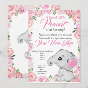 Invitation Baby shower Eléphant fille rose rose