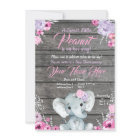 Baby shower Eléphant fille, rustique, violet rose