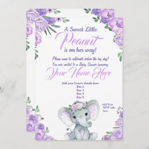 Invitation Baby shower Eléphant fille violet rusti