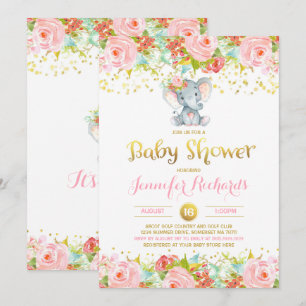 Invitation Baby shower éléphant Floral Boho Douche