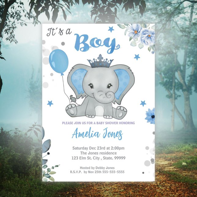 Invitation Baby shower éléphant garçon (Créateur téléchargé)