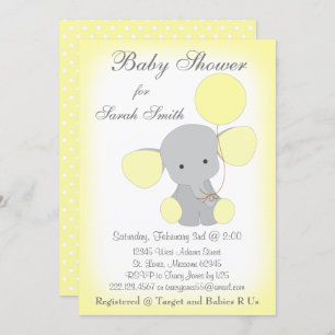 Invitation Baby shower éléphant gris jaune