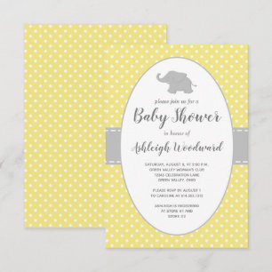 Invitation Baby Shower Éléphant Jaune à Points Neutre