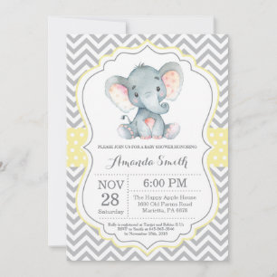 Invitation Baby shower éléphant Jaune et gris