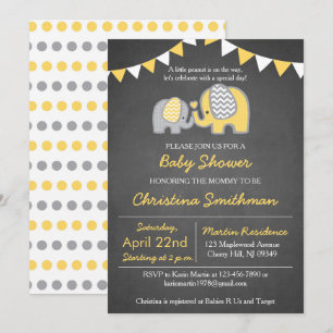 Invitation Baby shower éléphant Jaune et gris