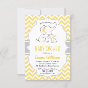 Invitation Baby shower Eléphant Jaune Moderne