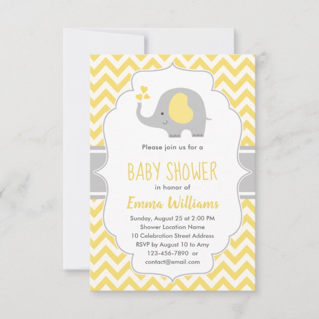 Invitation Baby shower Eléphant Jaune Moderne (Devant)