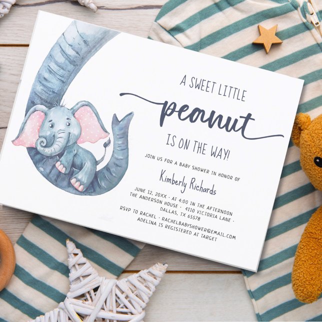 Invitation Baby shower Elephant Little Peanut Boy (Créateur téléchargé)