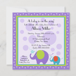 Invitation Baby shower éléphant lumineux et amusant