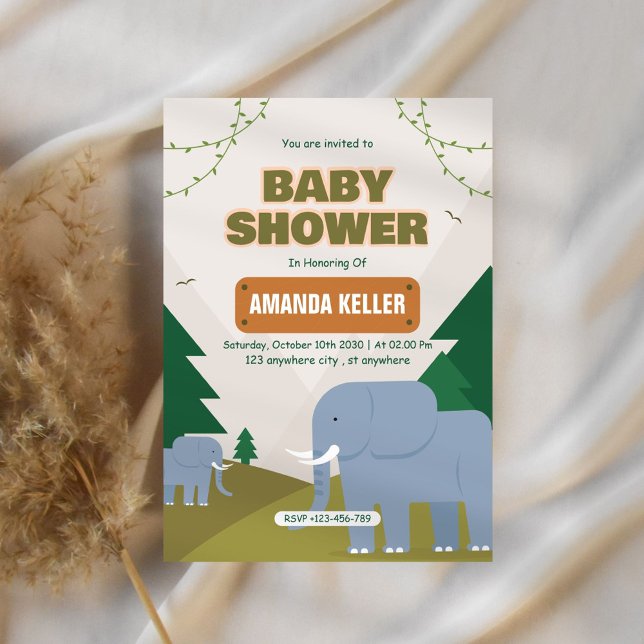 Invitation Baby shower Eléphant mignon (Créateur téléchargé)
