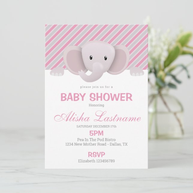 Invitation Baby shower Eléphant mignon (Debout devant)