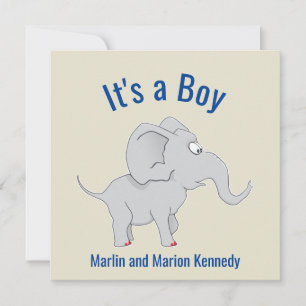 Invitation Baby shower Eléphant mignon Révélation de genre