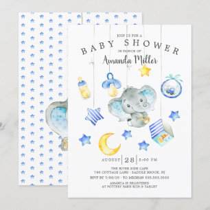 Invitation Baby shower éléphant mobile Baby Boy