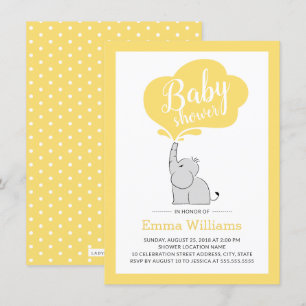 Invitation Baby shower éléphant moderne   jaune