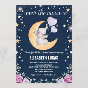 Invitation Baby shower Eléphant Moon Twinkle Little Stars