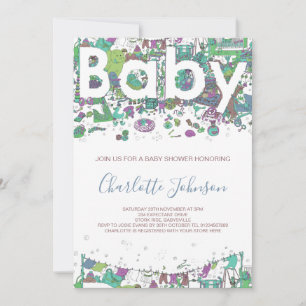 Invitation Baby shower éléphant neutre du genre
