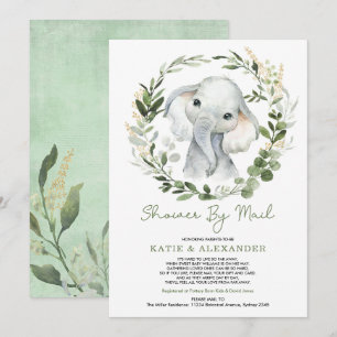 Invitation Baby shower Eléphant Or Vert Moderne Par Courrier